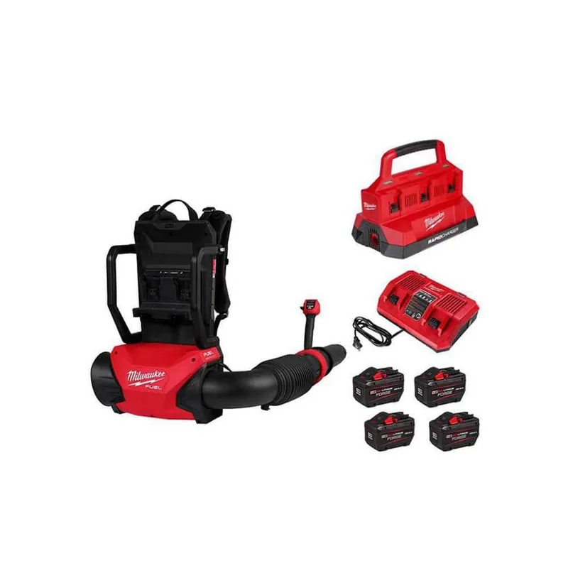 Milwaukee Backpack Blower Bundle — Four 12Ah FORGE Batteries & PACKOUT Charger — product photograph