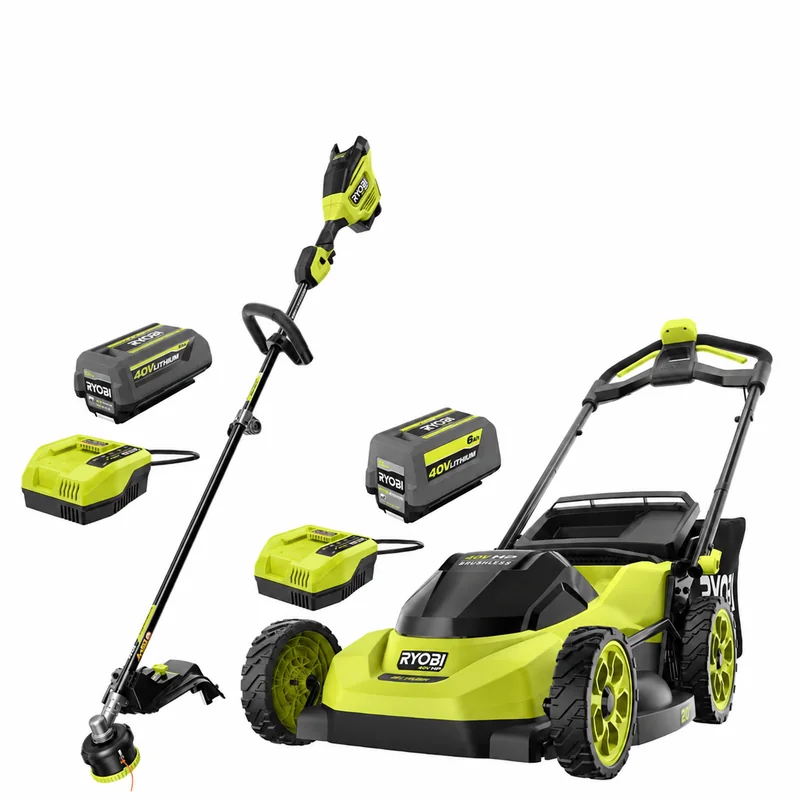RYOBI 40V HP 20-Inch Push Mower & 17-Inch String Trimmer Kit — product photograph