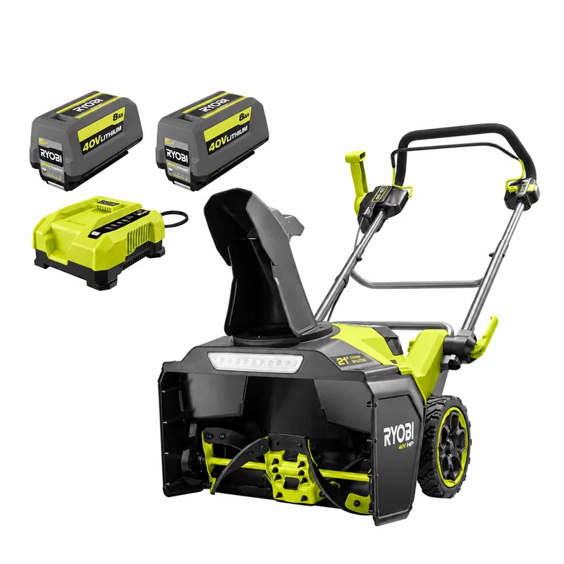 RYOBI RY40HPSN02K2 — 21-Inch Cordless Snow Blower, Two 8Ah Batteries — product photograph