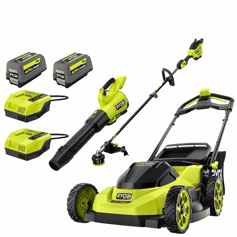 RYOBI 40V HP 20-Inch Push Mower, Blower & Trimmer Kit — product photograph