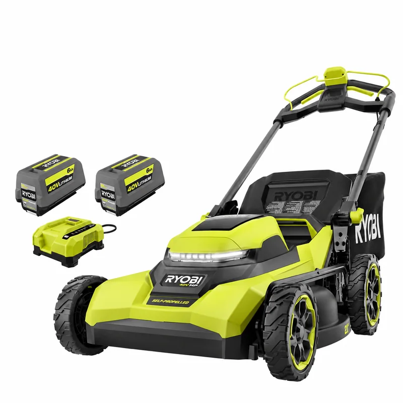 RYOBI RY40HPLM01K2 — 21-Inch Self-Propelled Mower, Two 6Ah Batteries — product photograph